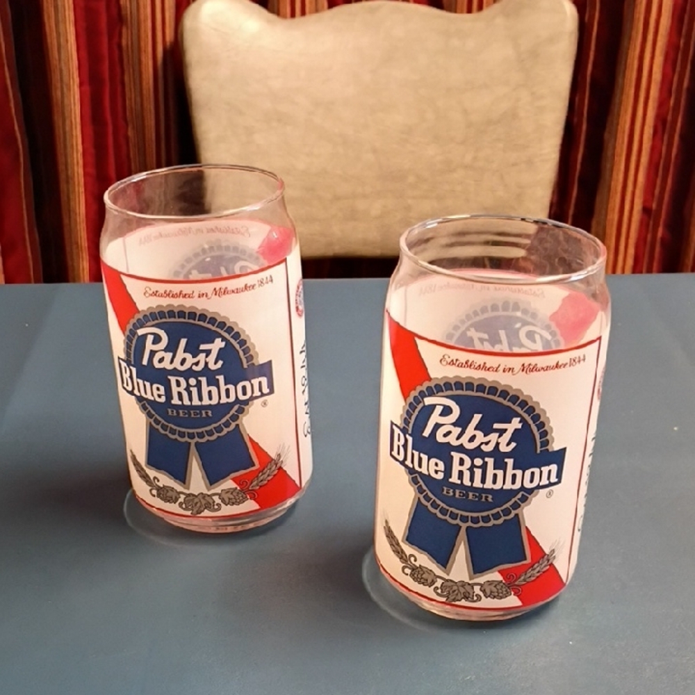 Pabst Blue Ribbon Beer Glass Set - Red and Blue